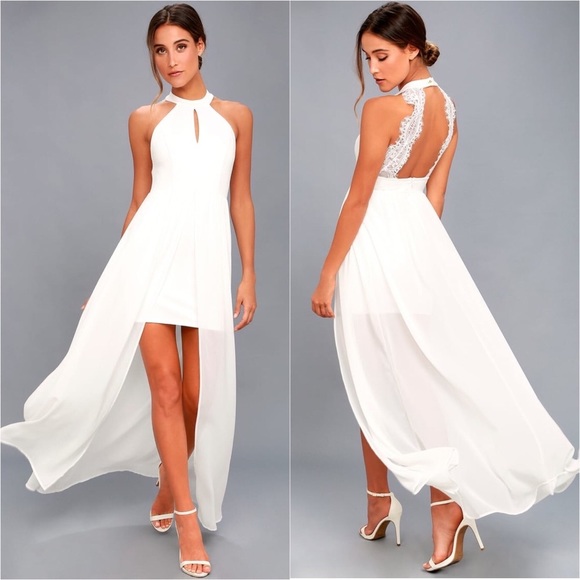 Lulu “Angel Kisses” Lace Backless Halter MaxiDress